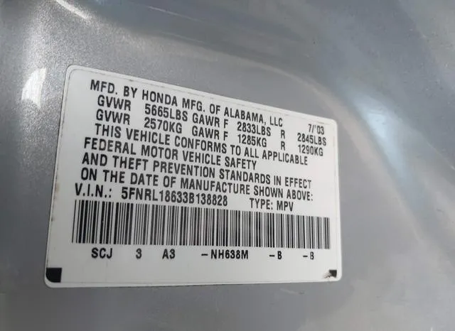 5FNRL18633B138828 2003 2003 Honda Odyssey- EX 9