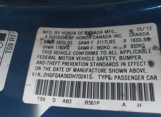 2HGFG4A56DH702415 2013 2013 Honda Civic- SI 9