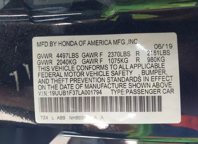 19UUB1F37LA001794 2020 2020 Acura TLX- Standard 9