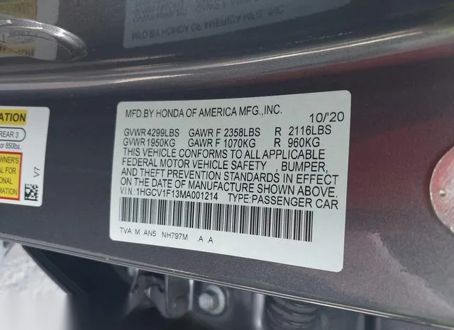 1HGCV1F13MA001214 2021 2021 Honda Accord- LX 9