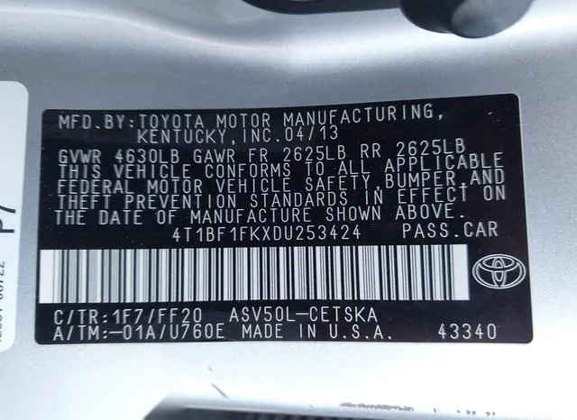 4T1BF1FKXDU253424 2013 2013 Toyota Camry- SE 9