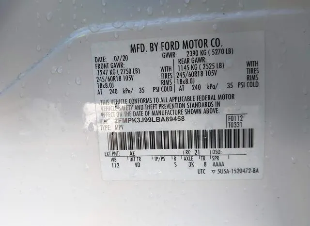 2FMPK3J99LBA89458 2020 2020 Ford Edge- Sel 9