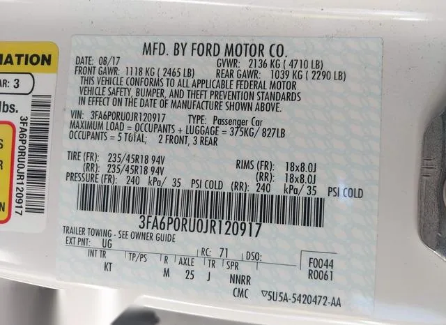 3FA6P0RU0JR120917 2018 2018 Ford Fusion- Hybrid Titanium 9