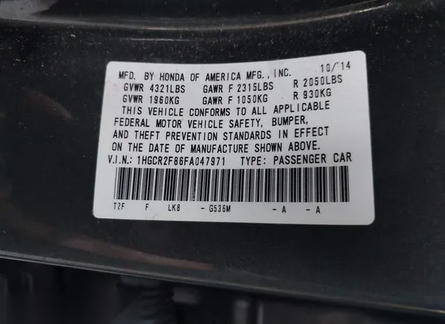 1HGCR2F86FA047971 2015 2015 Honda Accord- Ex-L 9