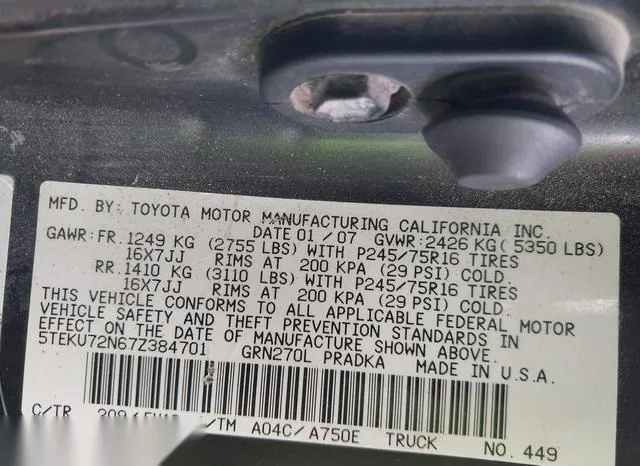 5TEKU72N67Z384701 2007 2007 Toyota Tacoma- Prerunner V6 9