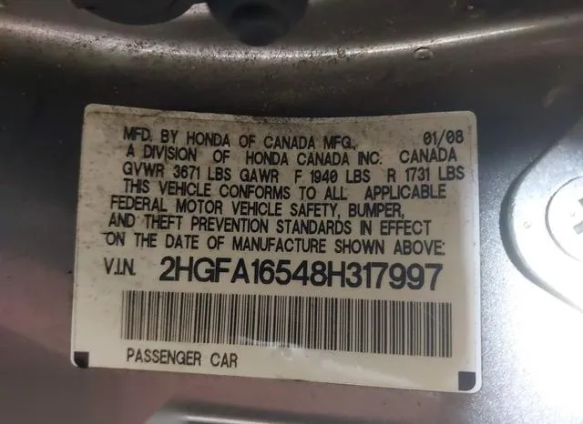 2HGFA16548H317997 2008 2008 Honda Civic- LX 9