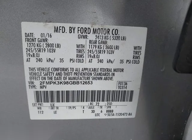 2FMPK3K98GBB12653 2016 2016 Ford Edge- Titanium 9