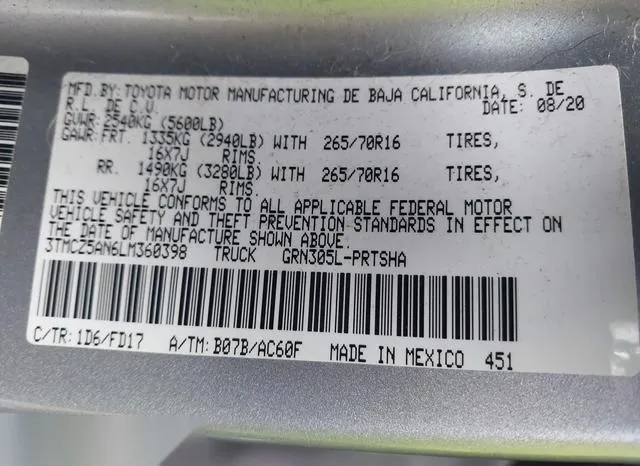 3TMCZ5AN6LM360398 2020 2020 Toyota Tacoma- Trd Off-Road 9