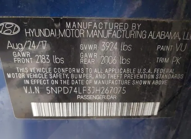 5NPD74LF3JH267075 2018 2018 Hyundai Elantra- SE 9