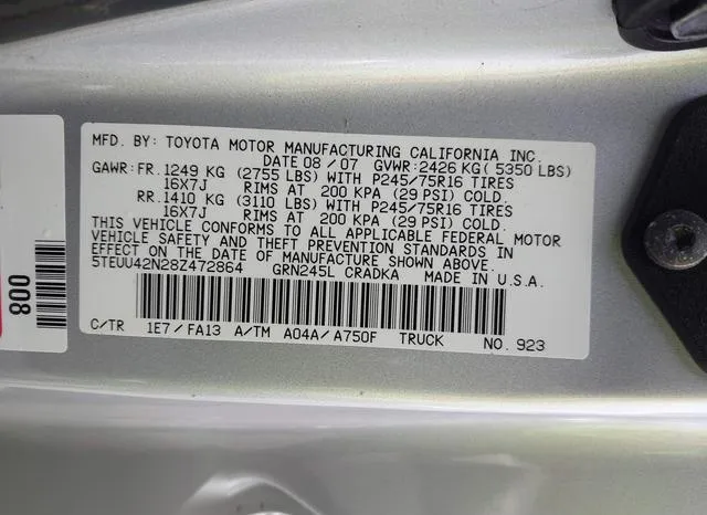 5TEUU42N28Z472864 2008 2008 Toyota Tacoma- Base V6 9