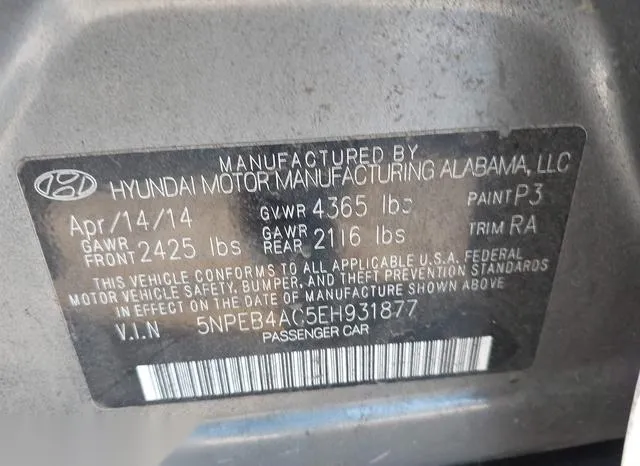 5NPEB4AC5EH931877 2014 2014 Hyundai Sonata- Gls 9