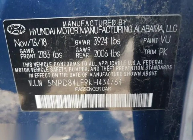 5NPD84LF9KH434764 2019 2019 Hyundai Elantra- Sel 9