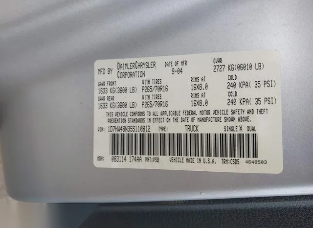 1D7HW48N35S110812 2005 2005 Dodge Dakota- Slt 9