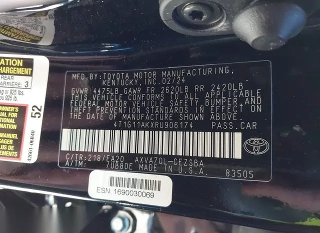 4T1G11AKXRU906174 2024 2024 Toyota Camry- SE 9