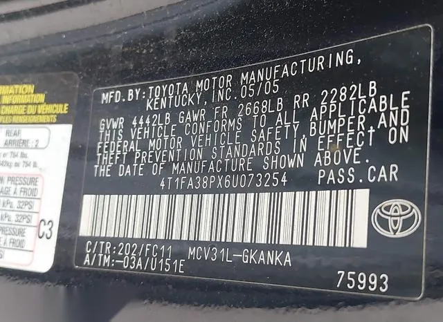 4T1FA38PX6U073254 2006 2006 Toyota Camry- Solara SE 9