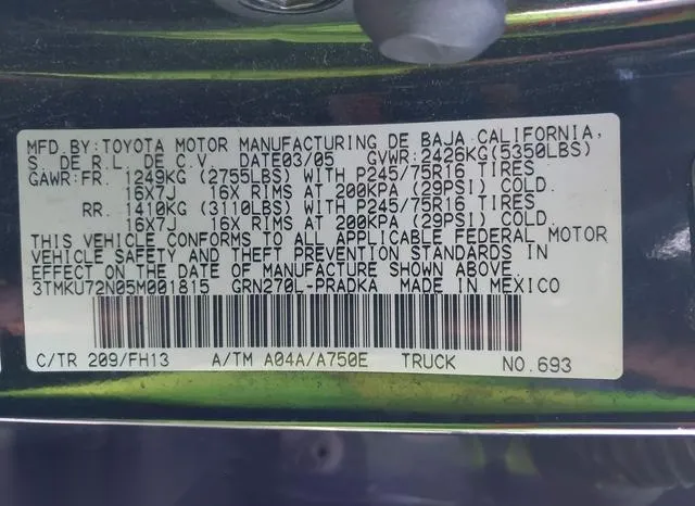 3TMKU72N05M001815 2005 2005 Toyota Tacoma- Prerunner V6 9