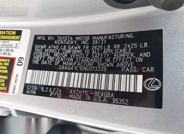 58AGA1C10NU013339 2022 2022 Lexus ES- 300H F Sport 9