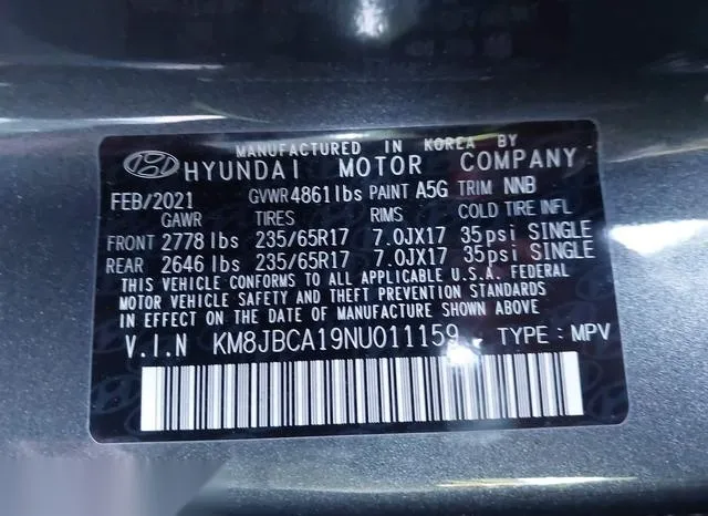 KM8JBCA19NU011159 2022 2022 Hyundai Tucson- Hybrid Blue 9