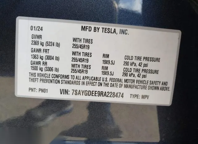 7SAYGDEE9RA228474 2024 2024 Tesla Model Y- Long Range Dual 9