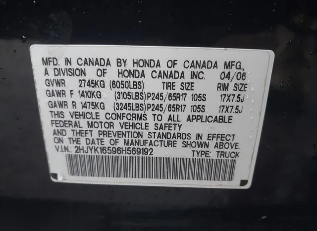 2HJYK16596H569192 2006 2006 Honda Ridgeline- Rtl 9