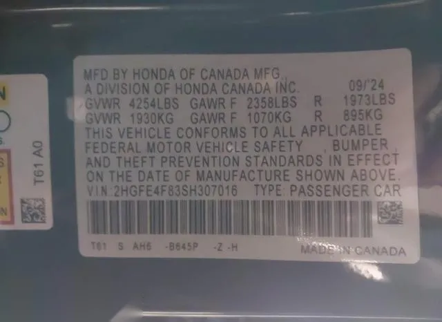 2HGFE4F83SH307016 2025 2025 Honda Civic  Hybrid- Sport/Spor 9