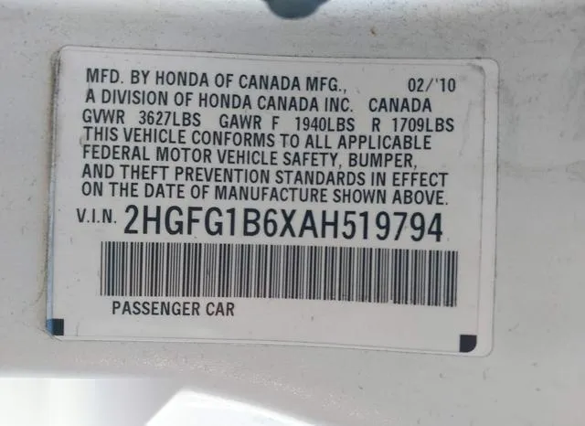 2HGFG1B6XAH519794 2010 2010 Honda Civic- LX 9