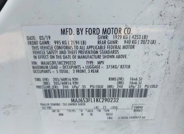 MAJ6S3FL1KC290232 2019 2019 Ford Ecosport- S 9