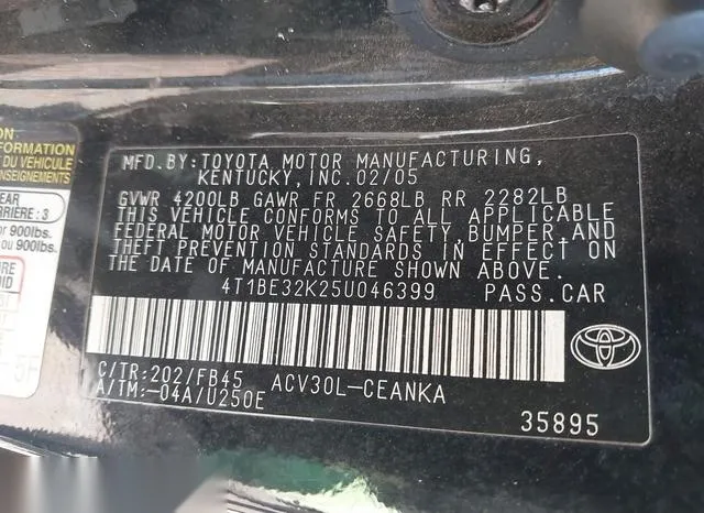 4T1BE32K25U046399 2005 2005 Toyota Camry- LE 9