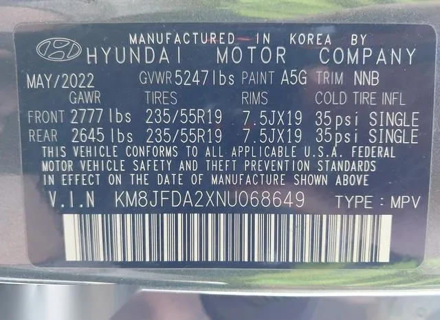 KM8JFDA2XNU068649 2022 2022 Hyundai Tucson Plug-In Hybrid- 9