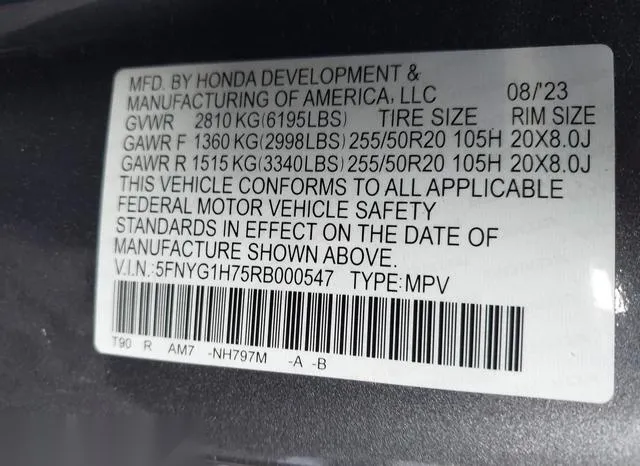 5FNYG1H75RB000547 2024 2024 Honda Pilot- Touring 9