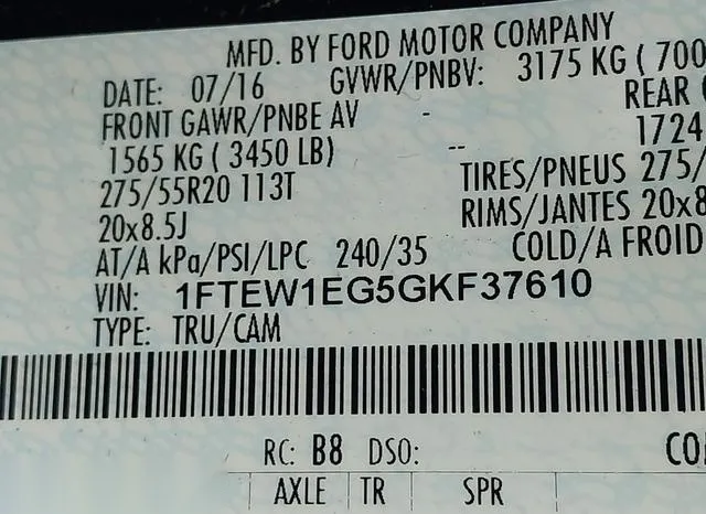 1FTEW1EG5GKF37610 2016 2016 Ford F-150- Lariat 9