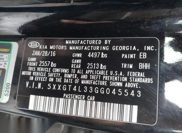 5XXGT4L33GG045543 2016 2016 KIA Optima- LX 9