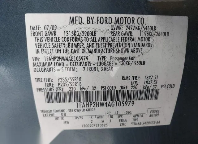 1FAHP2HW4AG105979 2010 2010 Ford Taurus- Sel 9