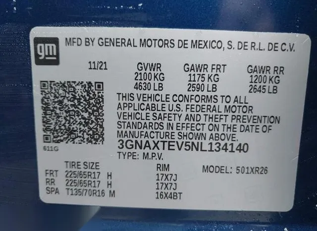 3GNAXTEV5NL134140 2022 2022 Chevrolet Equinox- Awd 2Fl 9