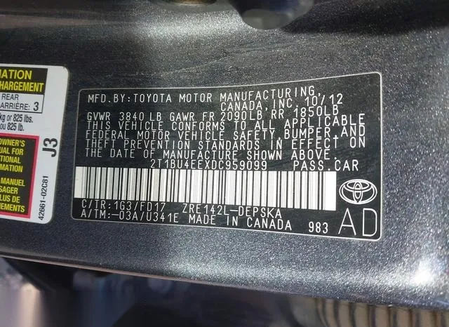 2T1BU4EEXDC959099 2013 2013 Toyota Corolla- S 9