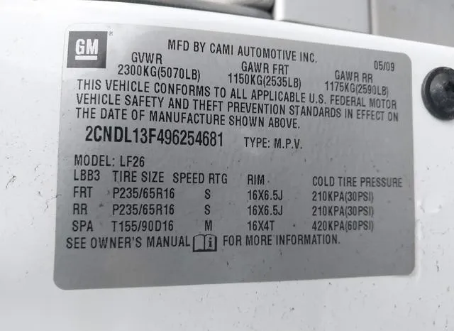 2CNDL13F496254681 2009 2009 Chevrolet Equinox- LS 9