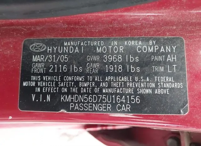 KMHDN56D75U164156 2005 2005 Hyundai Elantra- Gls/Gt 9