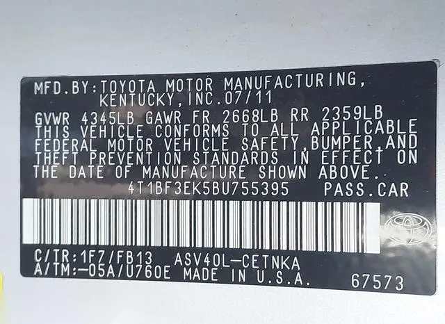 4T1BF3EK5BU755395 2011 2011 Toyota Camry- LE 9