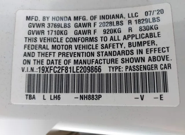 19XFC2F81LE209866 2020 2020 Honda Civic- Sport 9