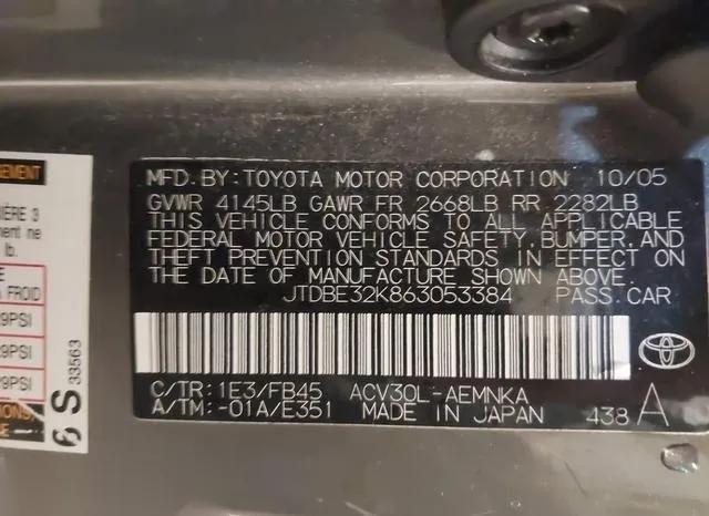 JTDBE32K863053384 2006 2006 Toyota Camry- LE 9