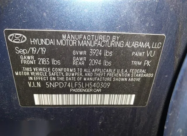 5NPD74LF5LH540309 2020 2020 Hyundai Elantra- SE 9