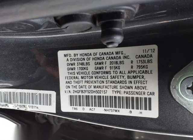 2HGFB2F52DH502157 2013 2013 Honda Civic- LX 9