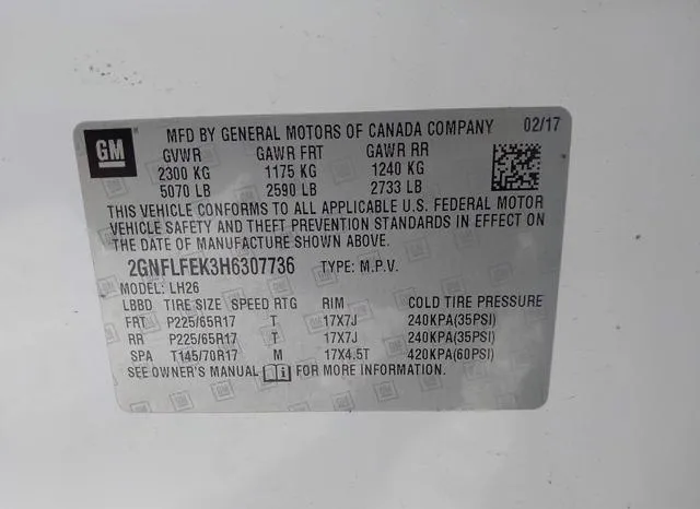 2GNFLFEK3H6307736 2017 2017 Chevrolet Equinox- LT 9