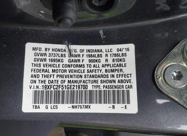 19XFC2F51GE219700 2016 2016 Honda Civic- LX 9