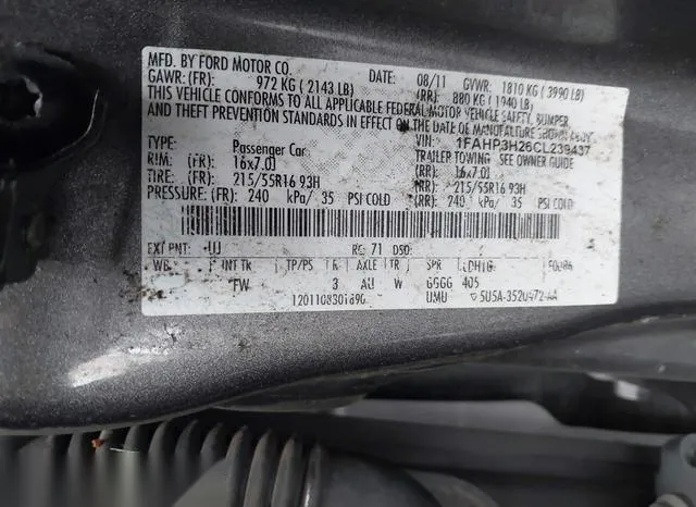 1FAHP3H26CL239437 2012 2012 Ford Focus- Sel 9