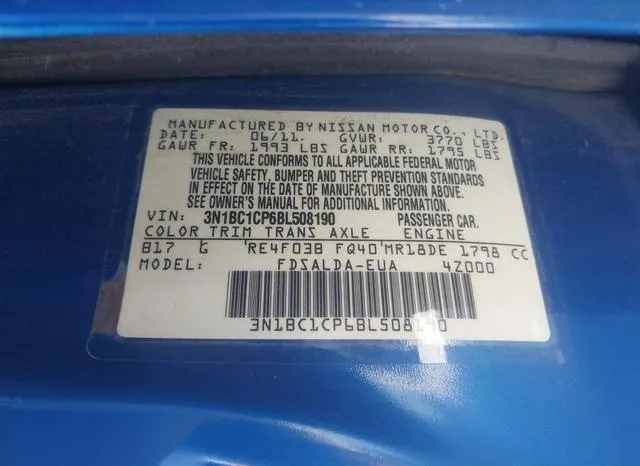 3N1BC1CP6BL508190 2011 2011 Nissan Versa- 1-8S 9