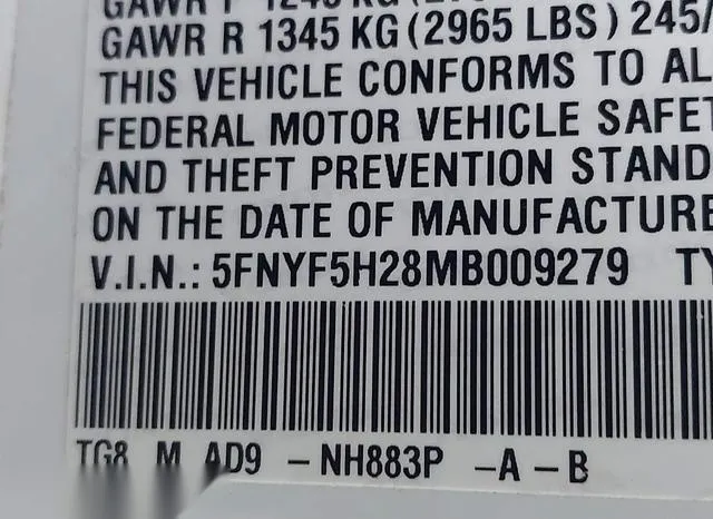 5FNYF5H28MB009279 2021 2021 Honda Pilot- 2Wd Special Edition 9