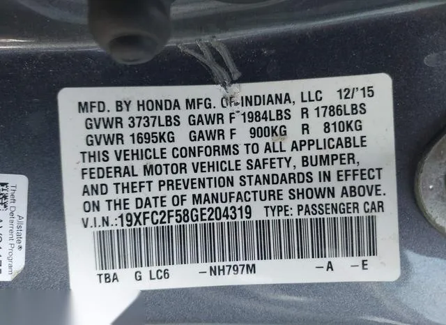 19XFC2F58GE204319 2016 2016 Honda Civic- LX 9