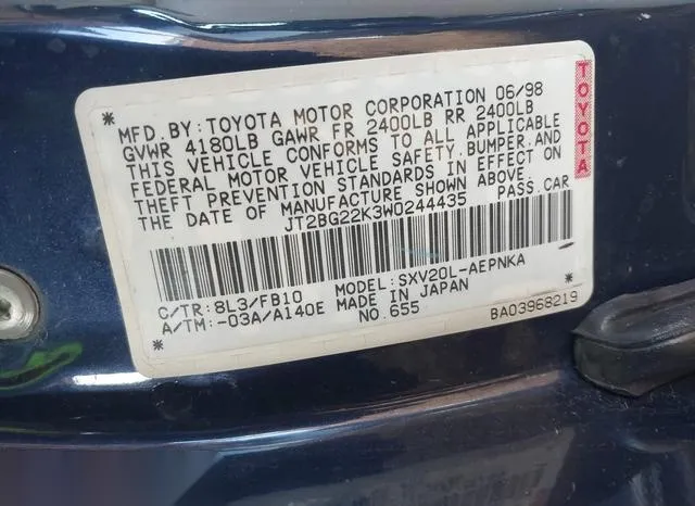 JT2BG22K3W0244435 1998 1998 Toyota Camry- LE 9