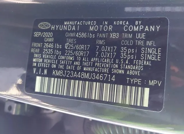 KM8J23A48MU346714 2021 2021 Hyundai Tucson- SE 9